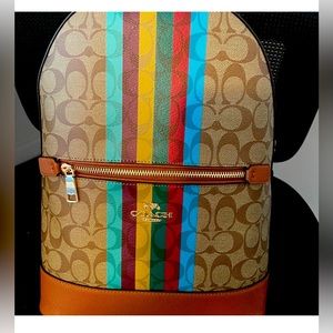 Coach Kensley Leather Rainbow Striped Backpack